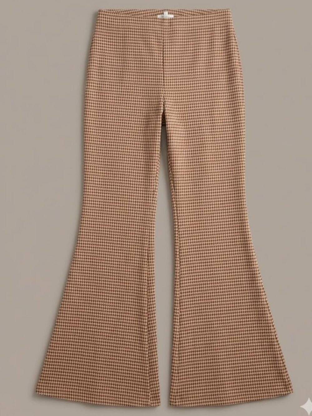 Aerie Size Medium Houndstooth Flare Pants Brown Tan Pull On Stretch Bell Bottom